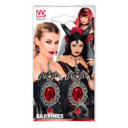 Boucles d'Oreilles Halloween Chauve Souris Avec Pierre Rouge