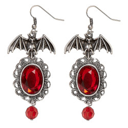 Boucles d'Oreilles Halloween Chauve Souris Avec Pierre Rouge