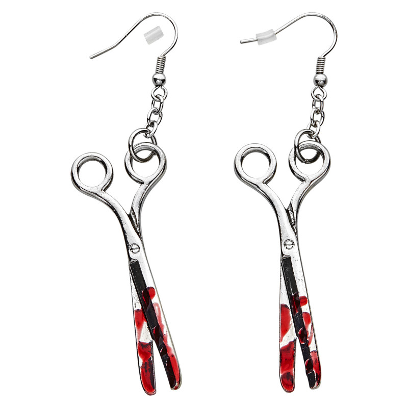 Boucles d'Oreilles Halloween Ciseaux Ensanglantés