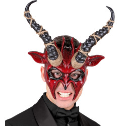 Demi-Masque Démon Chaman Rouge Avec Longues Cornes