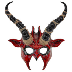 Demi-Masque Démon Chaman Rouge Avec Longues Cornes