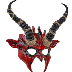 Demi-Masque Démon Chaman Rouge Avec Longues Cornes