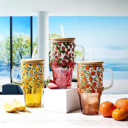 Mug Miami en Verre Fruit Avec Paille 650ml