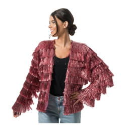 Veste Scintillante à Franges Rose