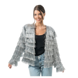 Veste Scintillante à Franges Argent