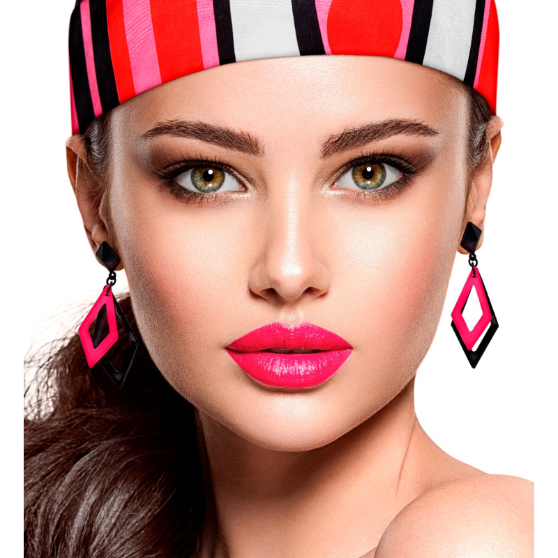 Boucles D'Oreilles Losanges Noir Et Roses