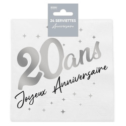 Serviette en Papier Joyeux Anniversaire 20 Ans