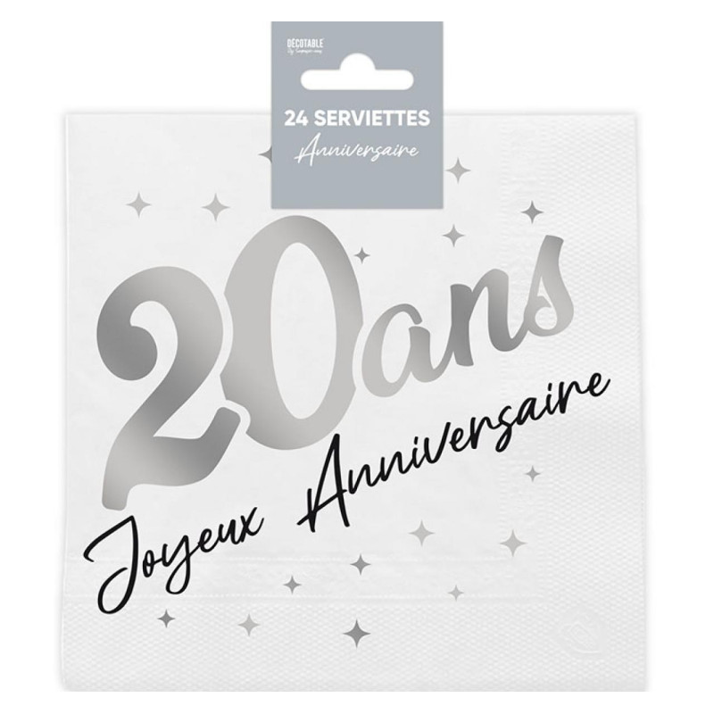 Serviette en Papier Joyeux Anniversaire 20 Ans