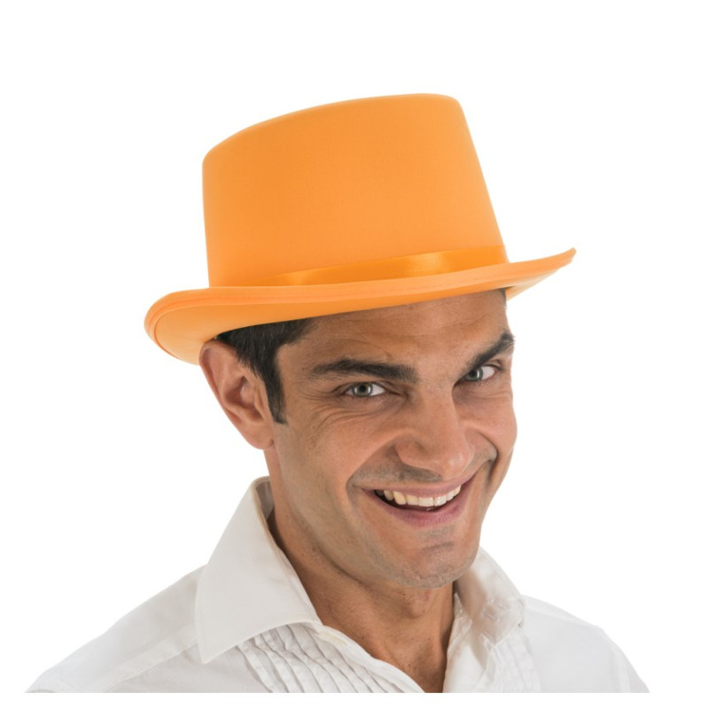 Chapeau Haut de Forme Satin Orange