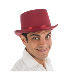 Chapeau Haut de Forme Satin Bordeaux