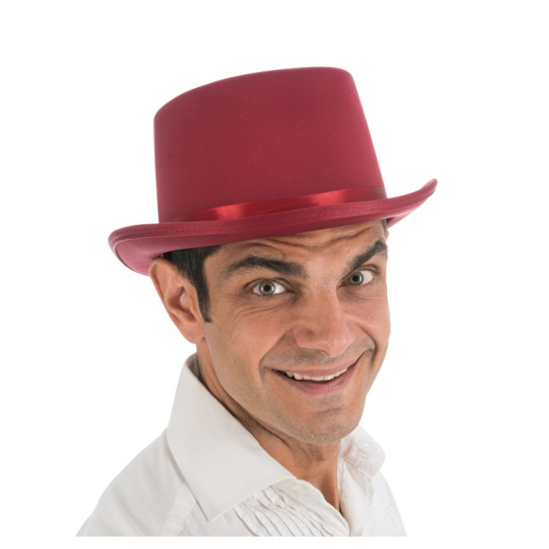 Chapeau Haut de Forme Satin Bordeaux