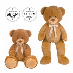 Peluche Géante Ours Brun Avec Noeud 110cm