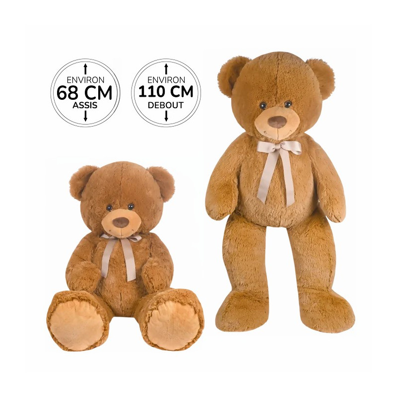 Peluche Géante Ours Brun Avec Noeud 110cm