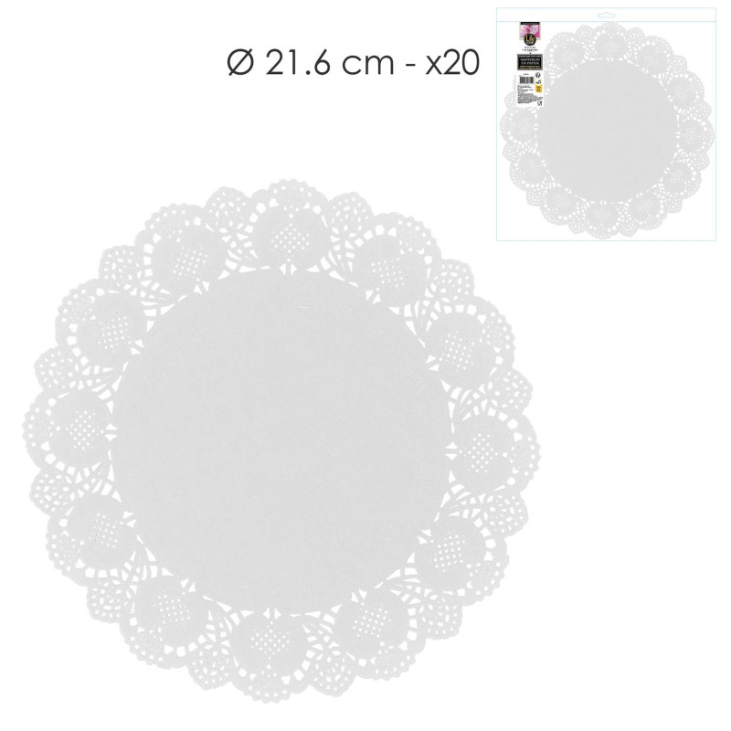 Napperons en Papier Blanc 21,5cm 20 Pièces