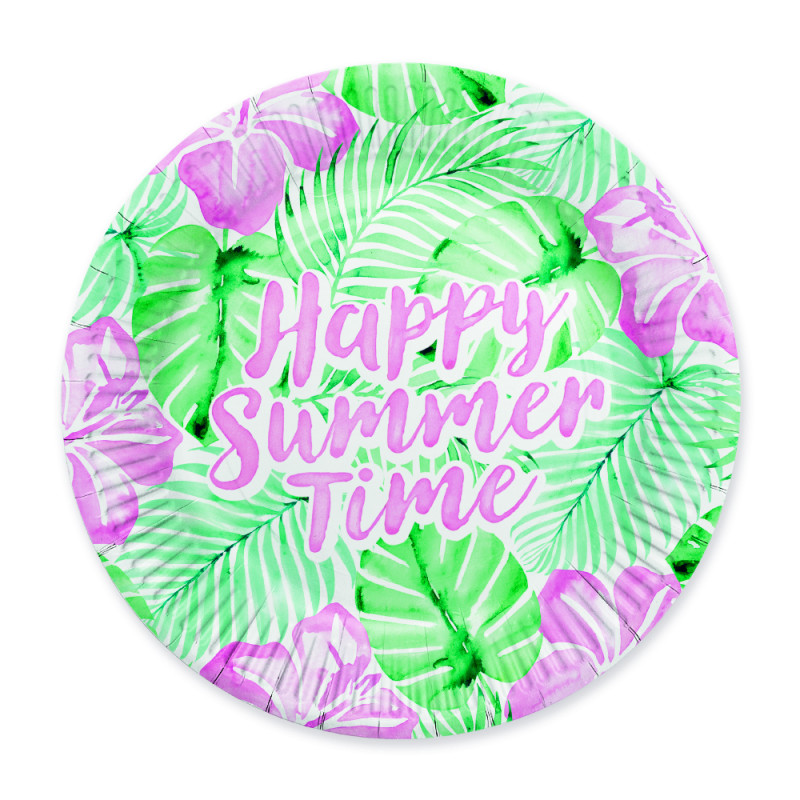 Assiettes En Carton Tropical Happy Summer Time - 8 Pièces