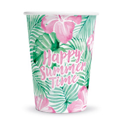 Gobelets En Carton Tropical Happy Summer Time - 8 Pièces