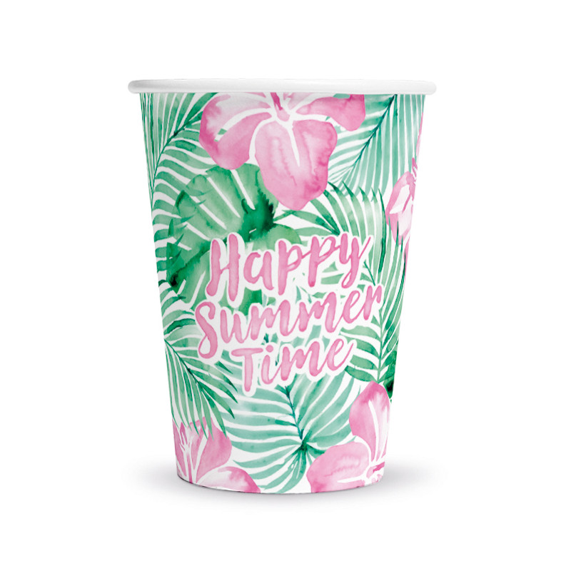 Gobelets En Carton Tropical Happy Summer Time - 8 Pièces