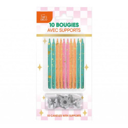 Bougies Paillettées Rétro Pop 10 Pièces Avec Supports