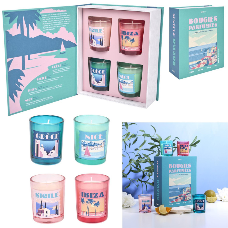 Coffret 4 Bougies Parfumées Verre Voyage