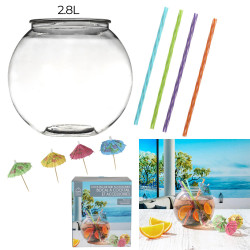 Bocal à Cocktail 2,8 Litres Avec 4 Pailles et Minis Parasols