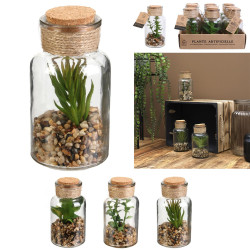 Fiole En Verre Avec Mini Plante Artificielle