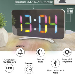 Réveil Led Effet Miroir USB