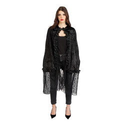 Déguisement Cape Capuche Velours et Dentelle Noir 145cm