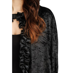 Déguisement Cape Capuche Velours et Dentelle Noir 145cm