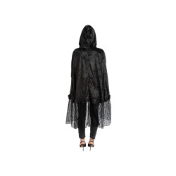 Déguisement Cape Capuche Velours et Dentelle Noir 145cm