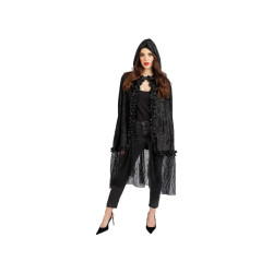 Déguisement Cape Capuche Velours et Dentelle Noir 145cm