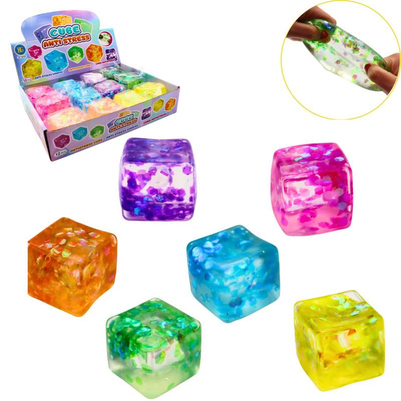 Squishy Anti Stress Ice Cube Gel Paillettes 5cm