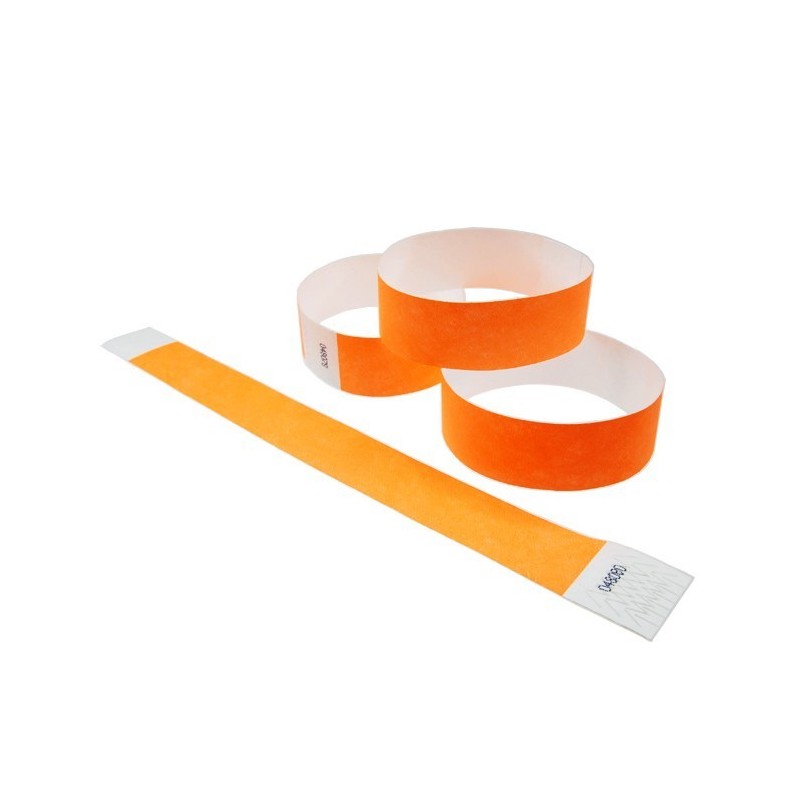 Bracelets de Contrôle Orange Papier Tyvek® 24x2.5cm 100 Pièces