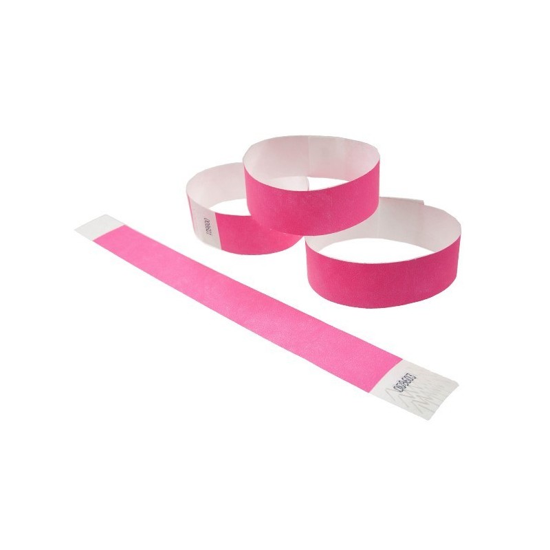 Bracelets de Contrôle Rose Papier Tyvek® 24x2.5cm 100 Pièces