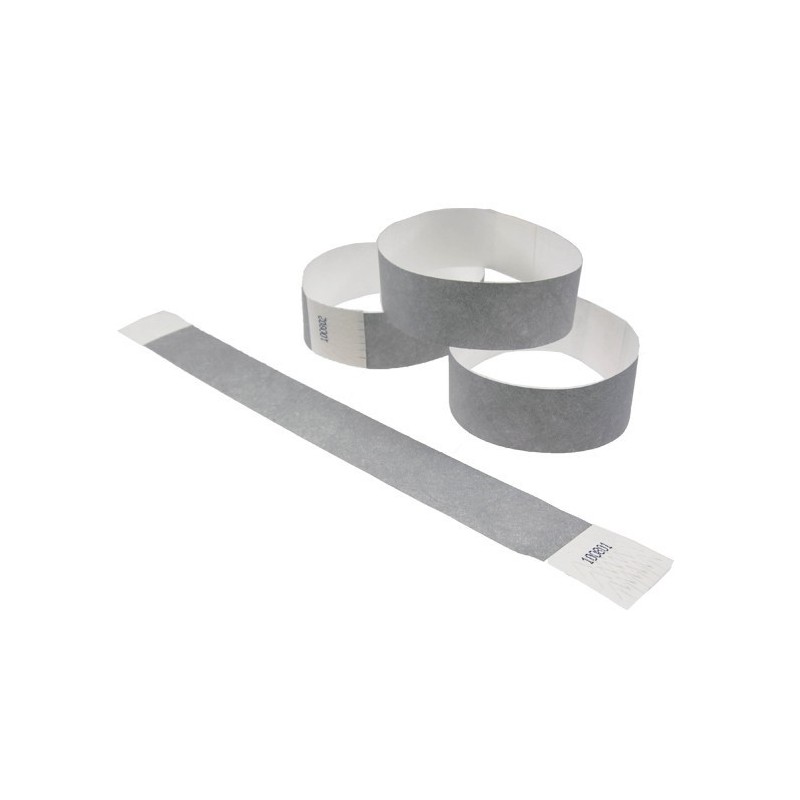 Bracelets de Contrôle Argent Papier Tyvek® 24x2.5cm 100 Pièces