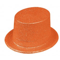 Chapeau Haut de Forme Paillettes Orange Fluo 
