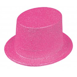 Chapeau Haut de Forme Paillettes Rose Fluo