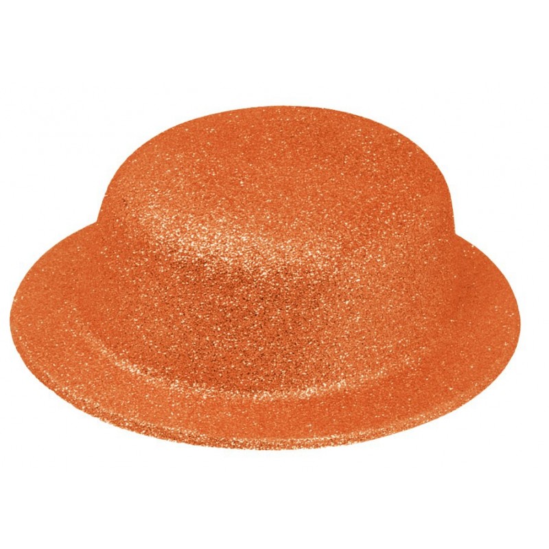 Chapeau Melon Paillette Orange Fluo