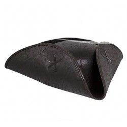 Chapeau de Pirate Tricorne Aspect Cuir Noir