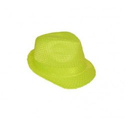 Chapeau Borsalino Paillettes Sequins Jaune Fluo