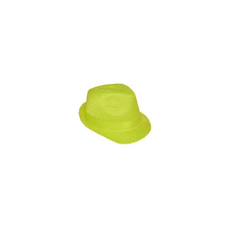 Chapeau Borsalino Paillettes Sequins Jaune Fluo