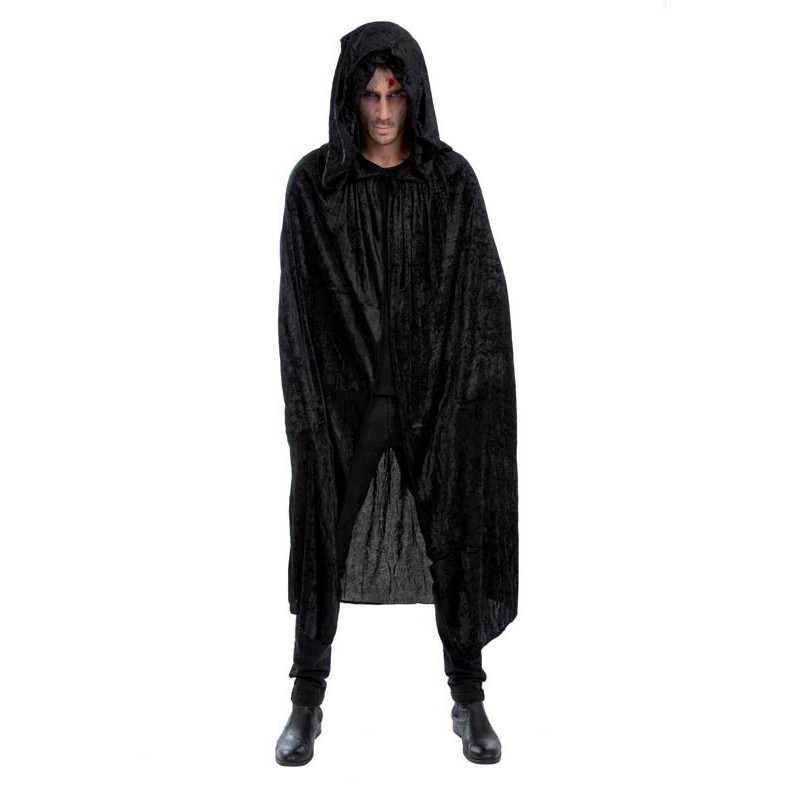 Déguisement Cape Capuche Velours Noir Luxe 182cm 