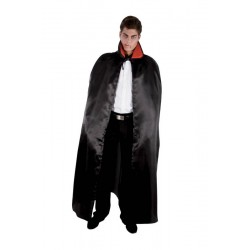 Déguisement Cape Satin Noir Avec Col Rouge