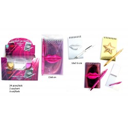 Carnet Décoré Lèvres ou Etoiles Brillantes avec Stylo 