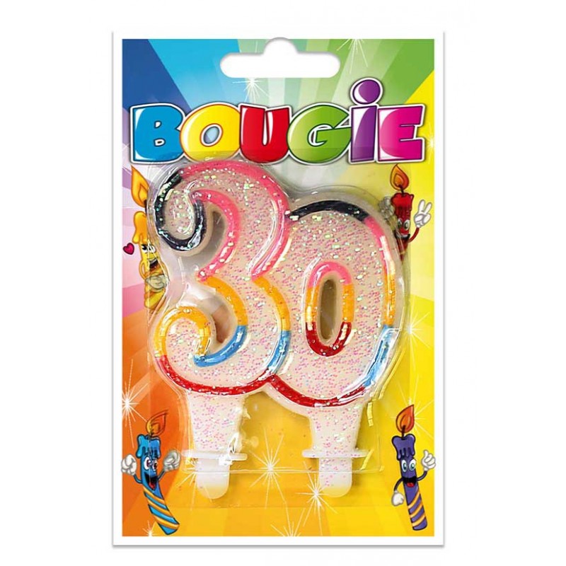 Bougie Multicolore Paillettée Numéro 30