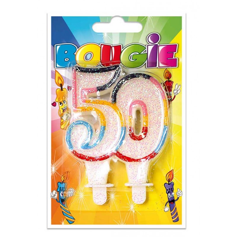 Bougie Multicolore Paillettée Numéro 50