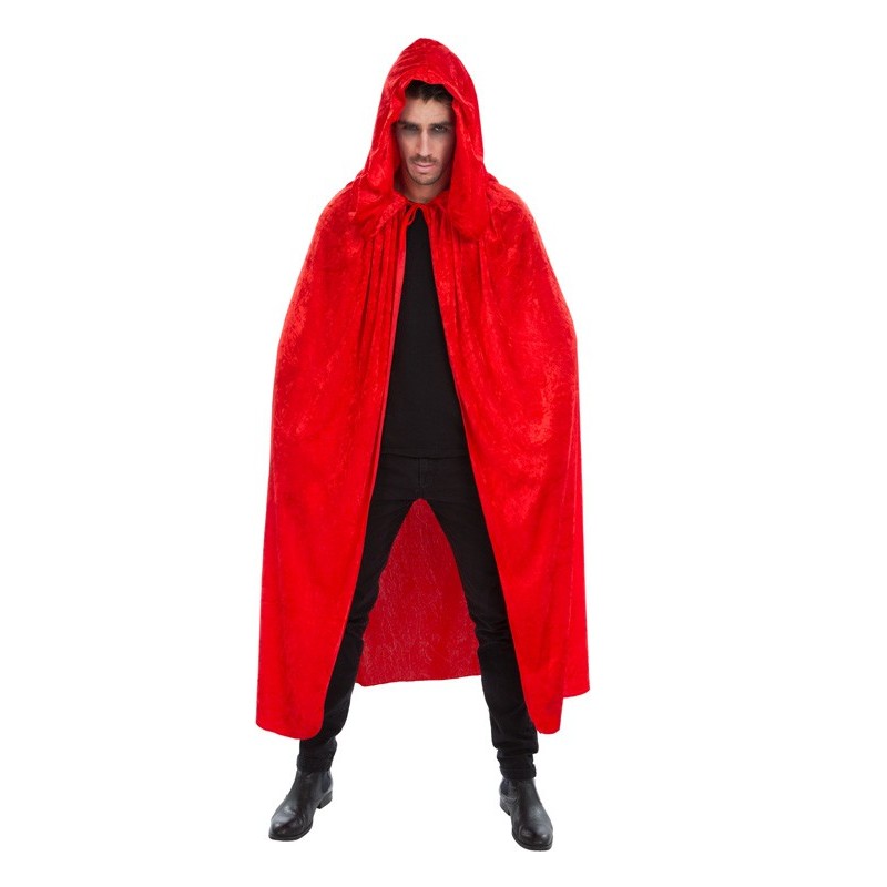 Déguisement Cape Capuche Velours Rouge Luxe 182cm 