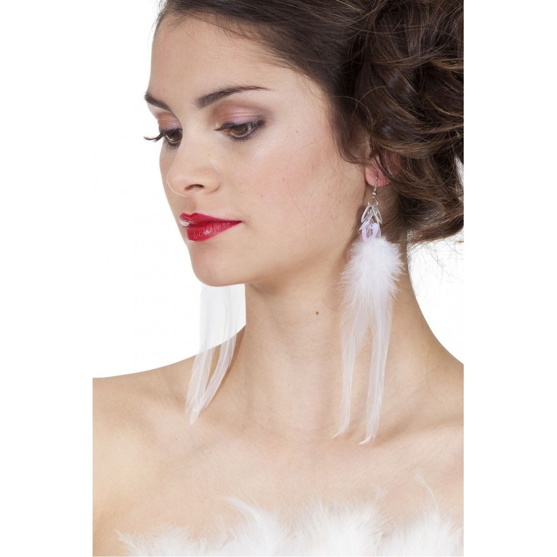 Boucles D'Oreilles Plume Blanche